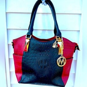 Miak Collection Elegant Black and Red Handbag